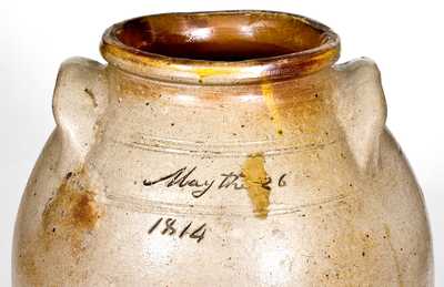 Unusual 4 Gal. Stoneware Jar Inscribed 