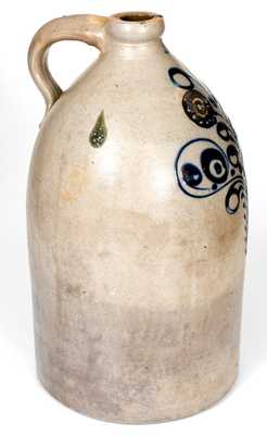 4 Gal. New England Stoneware Jug with Slip-Trailed Floral Decoration