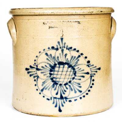 2 Gal. O. L. & A. K. BALLARD / BURLINGTON, VT Stoneware Crock w/ Fine Floral Design