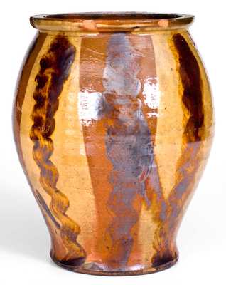 Very Unusual Southern Multi-Colored Redware Jar, probably West Virginia