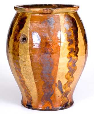 Very Unusual Southern Multi-Colored Redware Jar, probably West Virginia