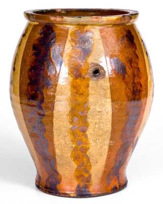 Very Unusual Southern Multi-Colored Redware Jar, probably West Virginia