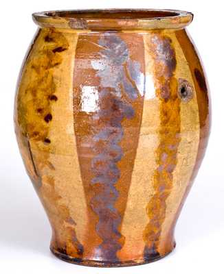 Very Unusual Southern Multi-Colored Redware Jar, probably West Virginia