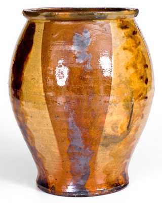Very Unusual Southern Multi-Colored Redware Jar, probably West Virginia