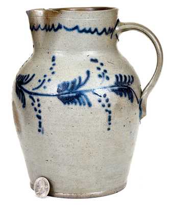 Scarce Half-Gallon Baltimore Stoneware Pitcher w/ Slip-Trailed Vine Decoration, c1820