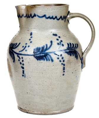 Scarce Half-Gallon Baltimore Stoneware Pitcher w/ Slip-Trailed Vine Decoration, c1820