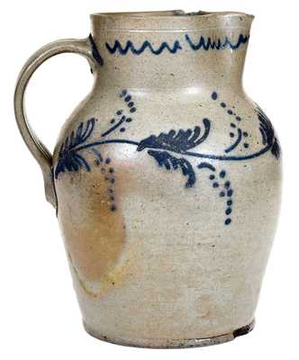 Scarce Half-Gallon Baltimore Stoneware Pitcher w/ Slip-Trailed Vine Decoration, c1820