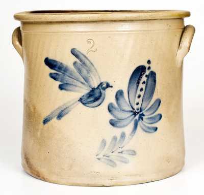 2 Gal. Stoneware Crock with Bird Decoration att. Edmands Pottery, Charlestown, MA