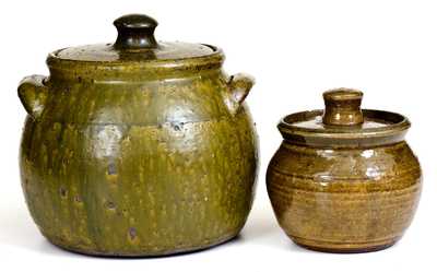 Two Alkaline-Glazed Lanier Meaders Lidded Stoneware Jars