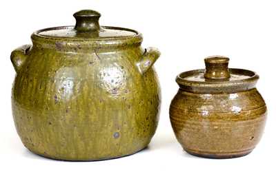 Two Alkaline-Glazed Lanier Meaders Lidded Stoneware Jars