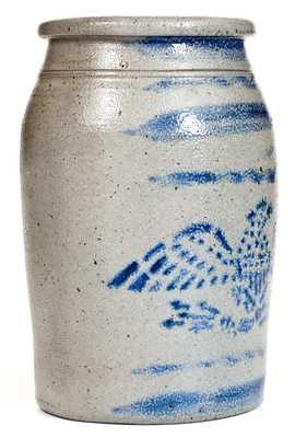 Western PA Stoneware Canning Jar w/ Stenciled Eagle and Stripe Decoration