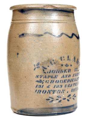 Unusual IRONTON, OHIO Stoneware Jar with Stenciled Advertising