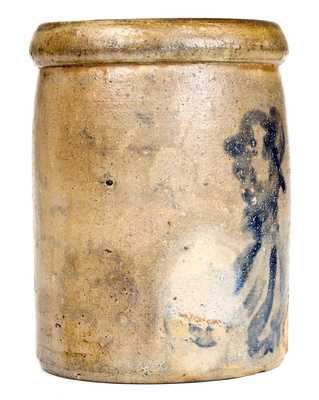 Unusual Ohio Stoneware Jar with Cobalt Man Decoration