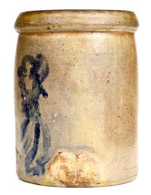 Unusual Ohio Stoneware Jar with Cobalt Man Decoration