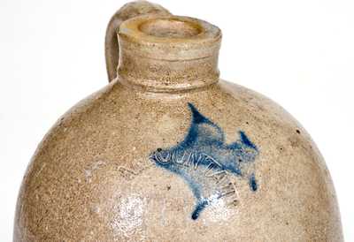 Rare M. FOUNTAIN Stoneware Jug by Martin Fountain, Zanesville, Ohio, circa 1880