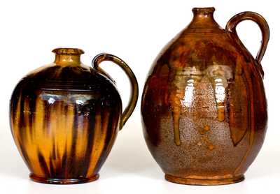 Lot of Two: Ovoid Redware Jars with Manganese Decoration