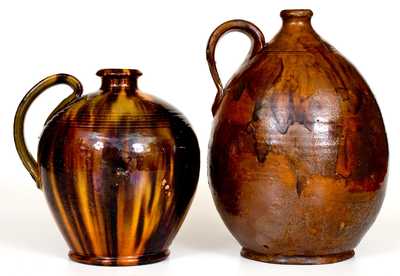 Lot of Two: Ovoid Redware Jars with Manganese Decoration