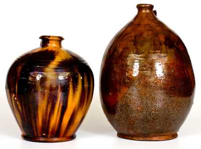 Lot of Two: Ovoid Redware Jars with Manganese Decoration
