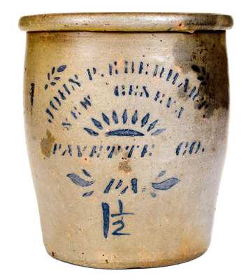 1 1/2 Gal. JOHN P. EBERHART / NEW GENEVA, PA Stoneware Cream Jar
