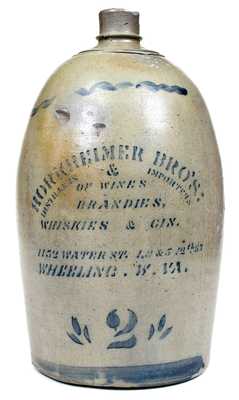2 Gal. HORKHEIMER BRO'S. / WHEELING, W. VA Western PA Stoneware Advertising Jug