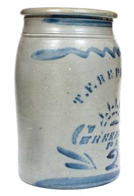 T. F. REPPERT / GREENSBORO, PA 2 Gal. Stoneware Jar w/ Rising Sun Decoration