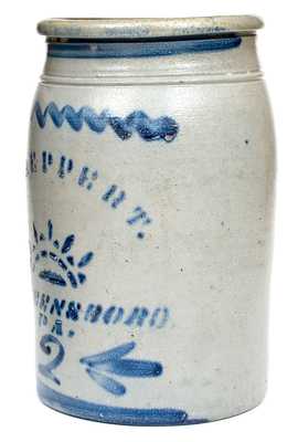 T. F. REPPERT / GREENSBORO, PA 2 Gal. Stoneware Jar w/ Rising Sun Decoration