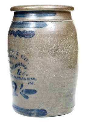 Unusual PARNASSAS, PA Western PA Stoneware Advertising Jar