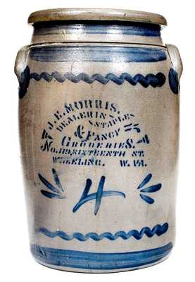 4 Gal. J. E. MORRIS / WHEELING, W. VA Western PA Stoneware Advertising Jar