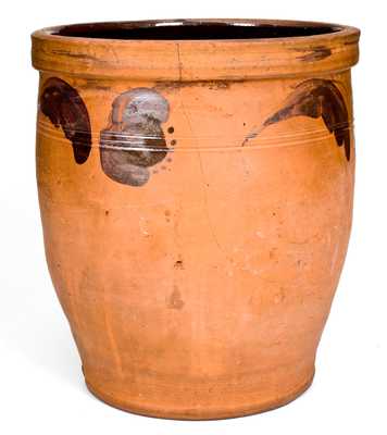 3 Gal. JOHN BELL / WAYNESBORO, PA Redware Jar w/ Manganese Floral Decoration