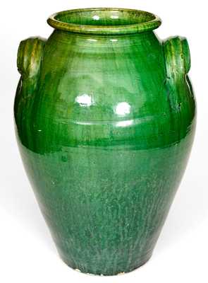 Large-Sized Redware Jar with Vibrant Green Glaze