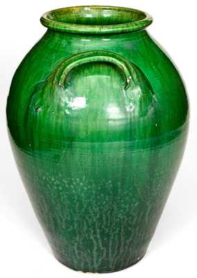 Large-Sized Redware Jar with Vibrant Green Glaze