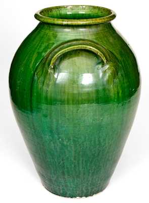 Large-Sized Redware Jar with Vibrant Green Glaze