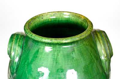 Large-Sized Redware Jar with Vibrant Green Glaze
