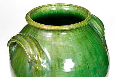 Large-Sized Redware Jar with Vibrant Green Glaze