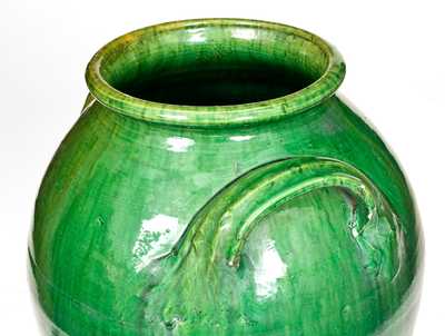Large-Sized Redware Jar with Vibrant Green Glaze