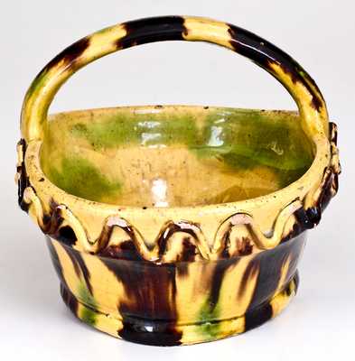 Unusual Multi-Colored Redware Basket attrib. George Wagner, Carbon County, PA