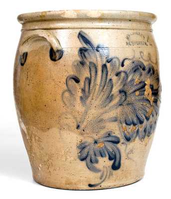 Rare 4 Gal. M. & T. MILLER / NEWPORT, PA Stoneware Jar w/ Leaf and Floral Decoration