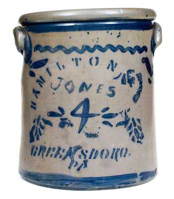 Four-Gallon Hamilton & Jones Stencil and Freehand Stoneware Crock