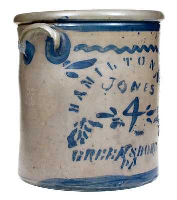 Four-Gallon Hamilton & Jones Stencil and Freehand Stoneware Crock