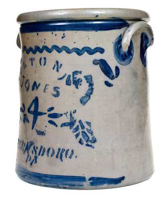 Four-Gallon Hamilton & Jones Stencil and Freehand Stoneware Crock
