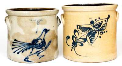 Lot of Two: New York Stoneware Crocks incl. WHITES UTICA Bird-Decorated Example