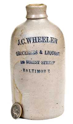 Rare Pint-Sized Baltimore Stoneware Liquor Jug Marked J. C. WHEELER