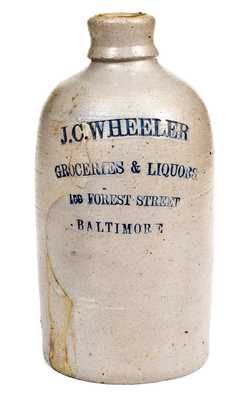 Rare Pint-Sized Baltimore Stoneware Liquor Jug Marked J. C. WHEELER