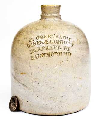 Squat M. GREENBAUM / BALTIMORE, MD Stoneware Liquor Jug