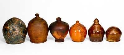 Lot of Six: Redware Banks incl. Glazed Philadelphia and Henry Schofield Examples