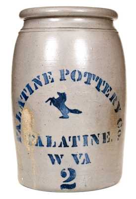 2 Gal. PALATINE POTTERY CO. / PALATINE, W VA Stoneware Horse Jar