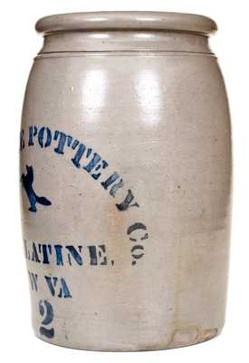 2 Gal. PALATINE POTTERY CO. / PALATINE, W VA Stoneware Horse Jar