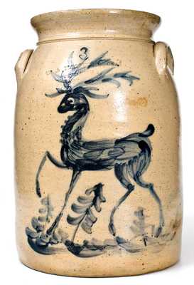 Exceptional W. A. MacQuoid / Manhattan Three-Gallon Stoneware Deer Crock