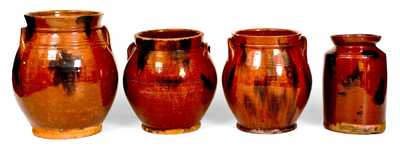 Lot of Four: Norwalk, CT Redware Jars w/ Manganese Decoration