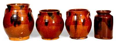 Lot of Four: Norwalk, CT Redware Jars w/ Manganese Decoration